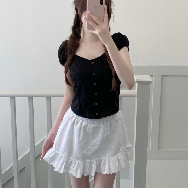 Whisfairy（ウィスフェアリー）の「Mini Lace Blouse (BLACK)（Tops）」