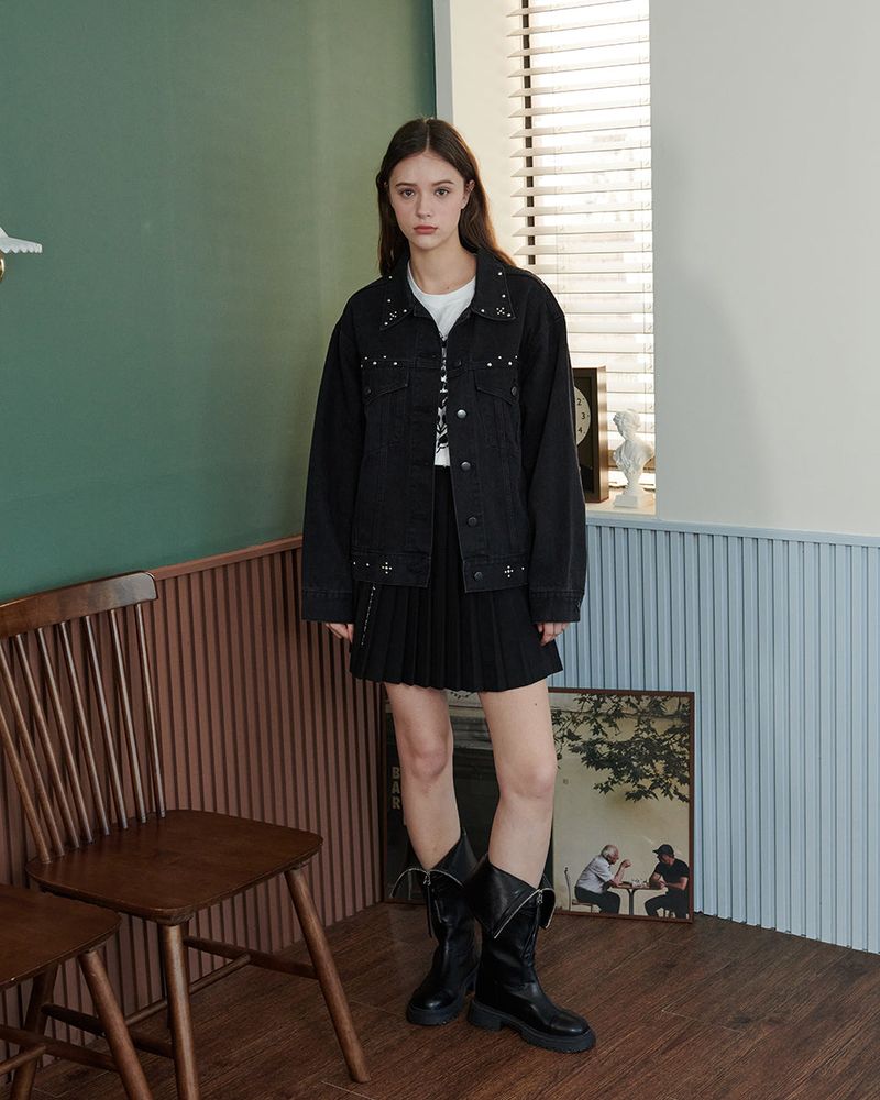 STUDDED DENIM JACKET [BLACK]
