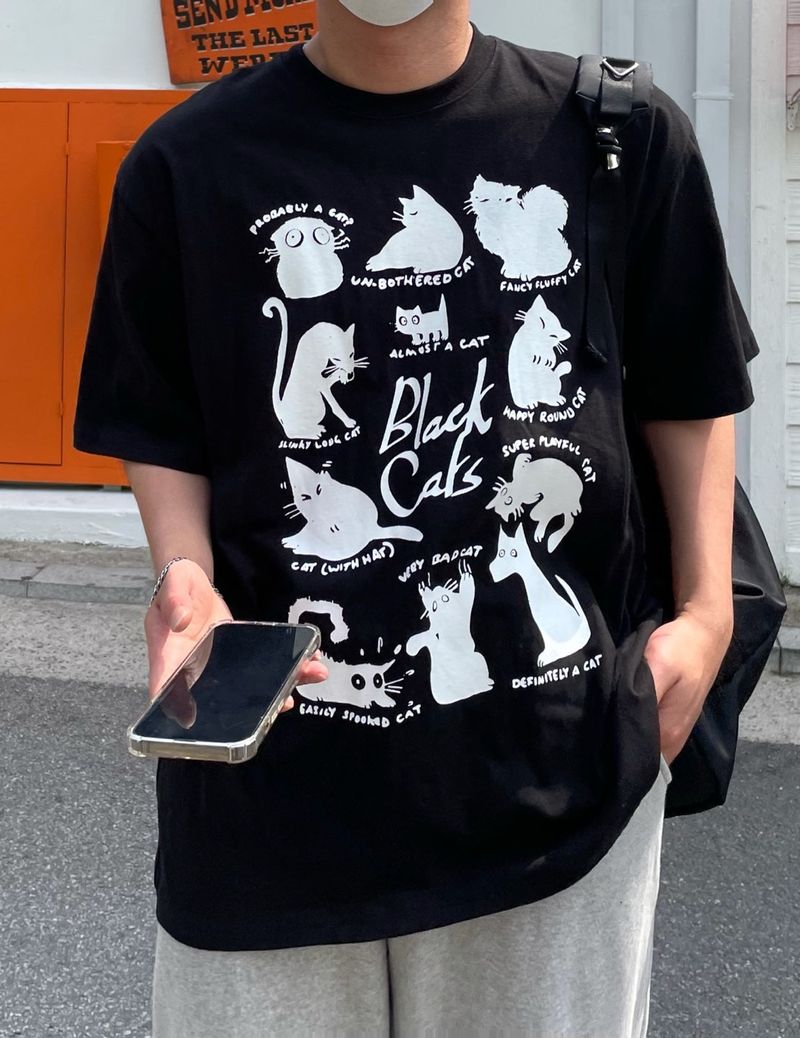  LAZY CAT HALF T-SHIRTS(2COLOR)