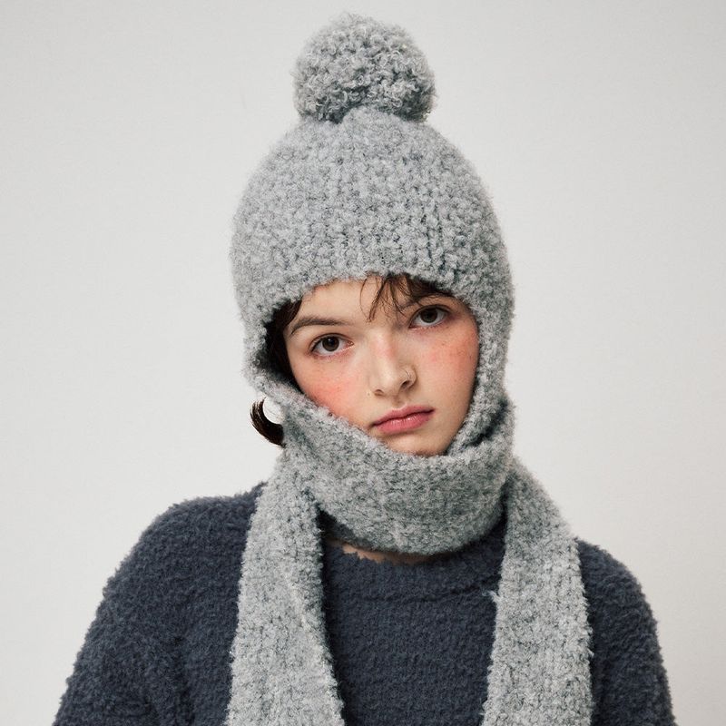 BOUCLE BALACLAVA MUFFLER, GREY