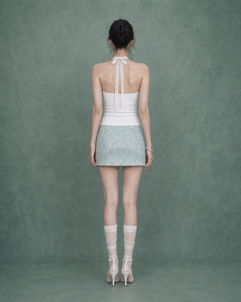  Lace Fan Halter Top #White(白)