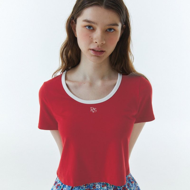 RVS Ringer Crop T-Shirt Red