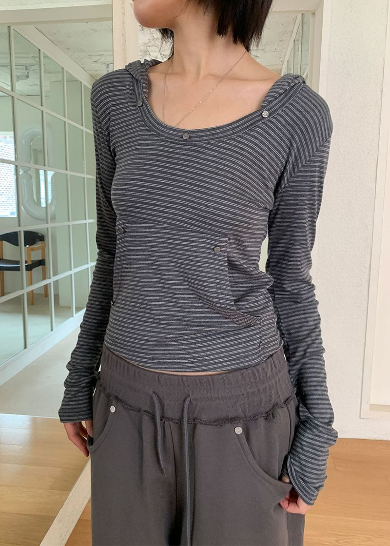RIVET STRIPE HOOD TEE