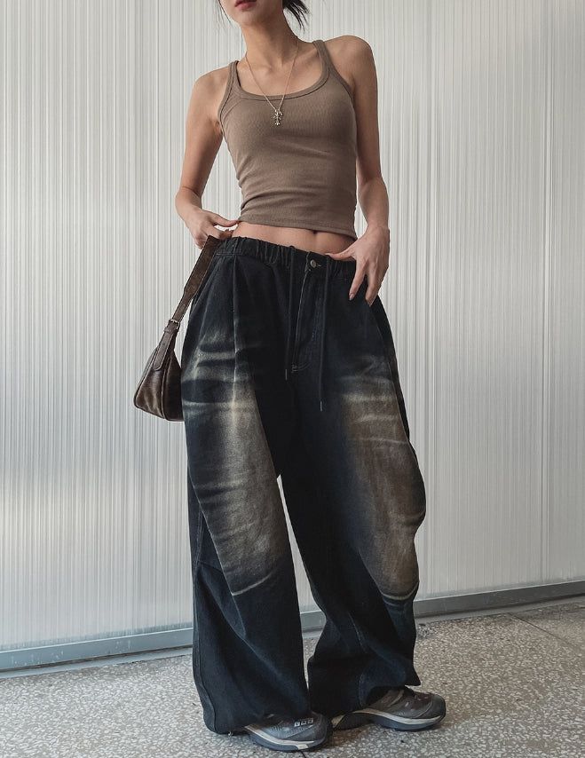 [U-BASIC] Boldy Line Ribbed Crop Sleeveless