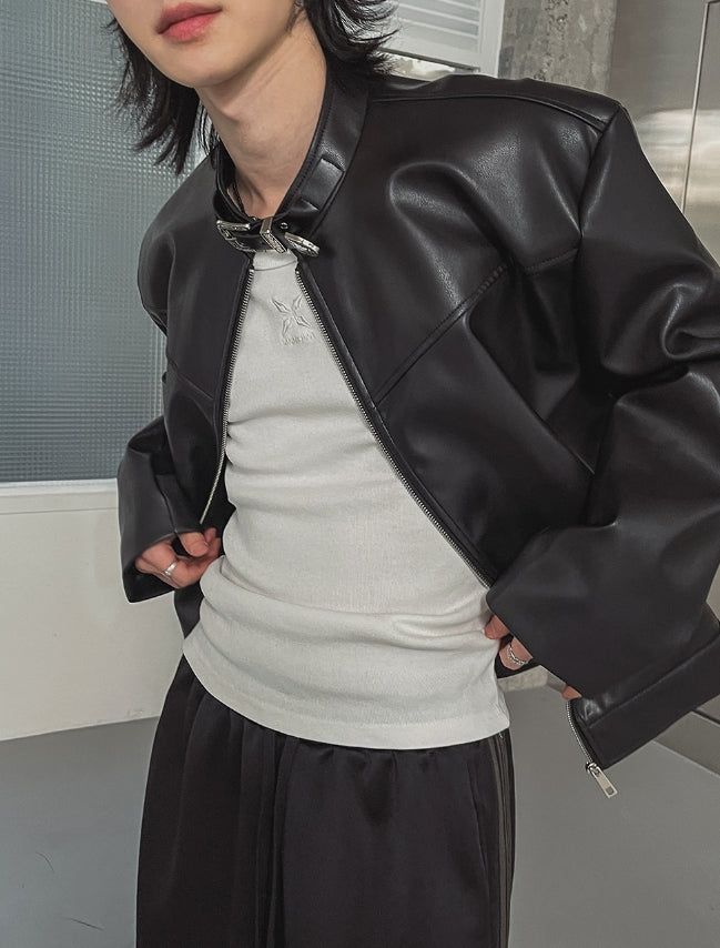 Kent western buckle leather jacket