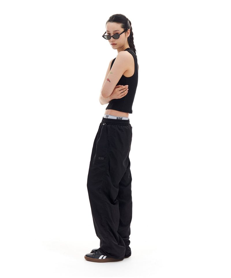 NYLON SHIRRING PANTS (BLACK)