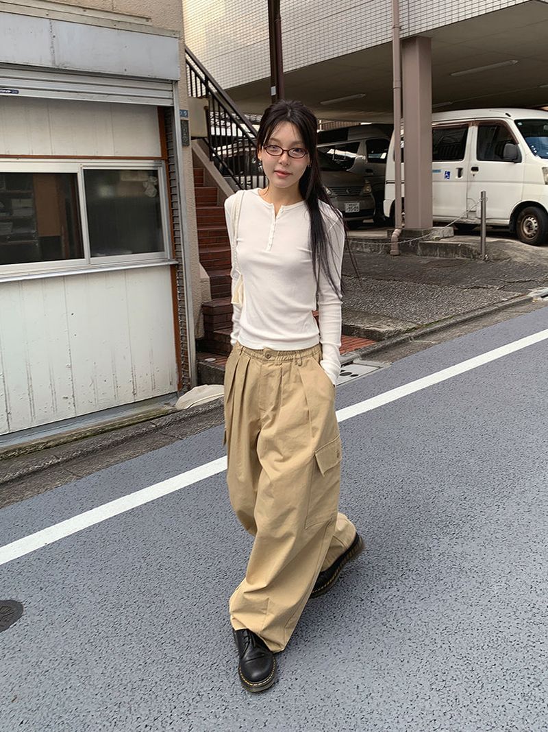 BUTTON RIBBED LONG SLEEVE (4C)