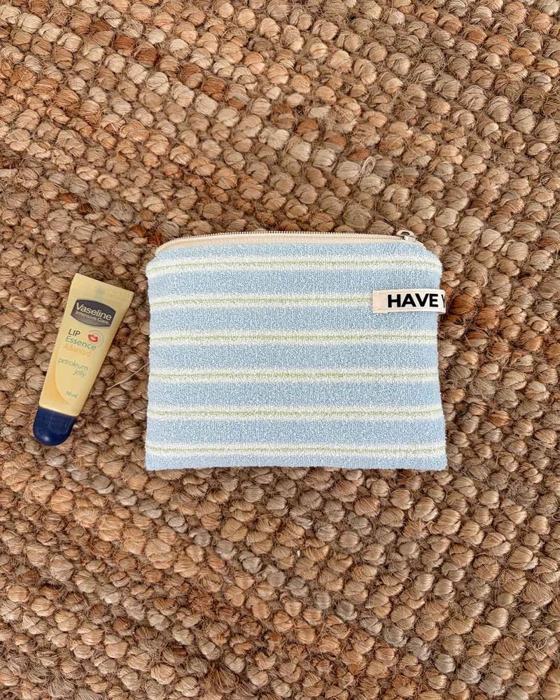 Terry candy stripe flat pouch - blue , M size