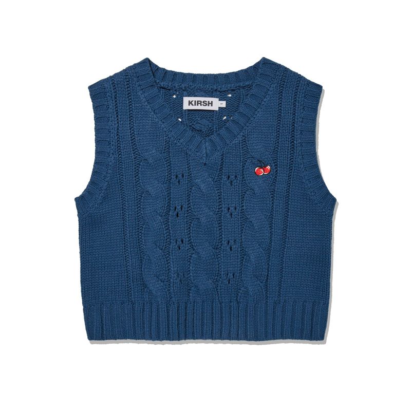 SMALL CHERRY CABLE CROP KNIT VEST [INDIGO BLUE]
