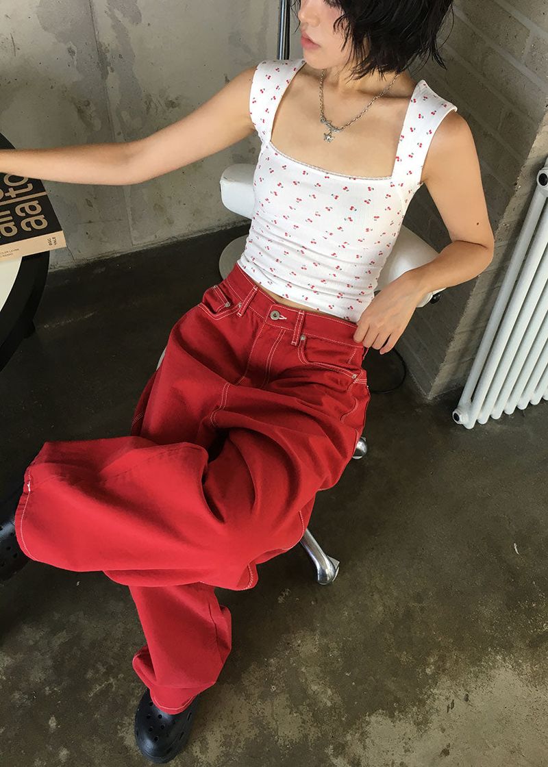 COLOR STITCH WIDE PANTS