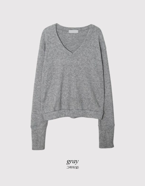 Cuff Button Deep V-neck Knit (2color)