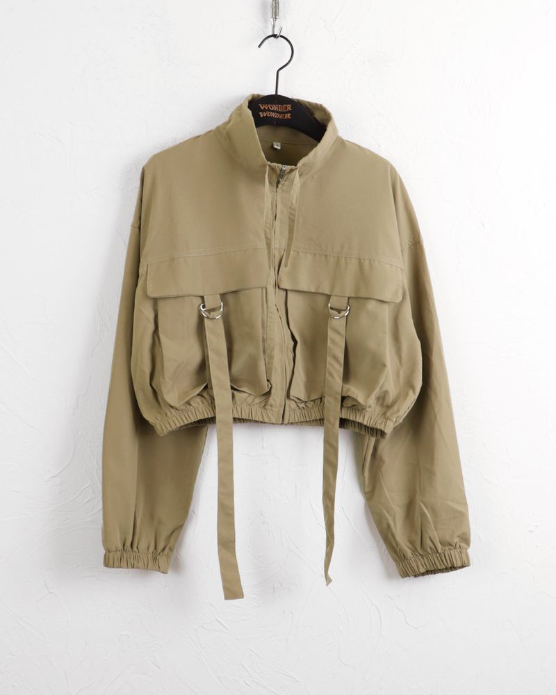 Kuka D-ring strap pocket crop zip-up jacket