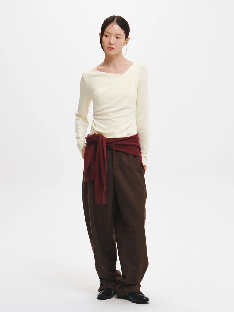 DRAPE SHIRRING LONG SLEEVE T-SHIRT