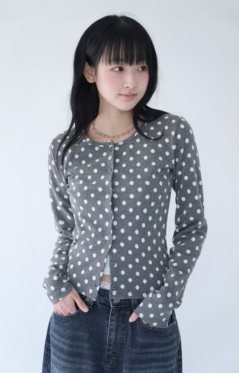 SOFT DOT JACQUARD CARDIGAN GREY