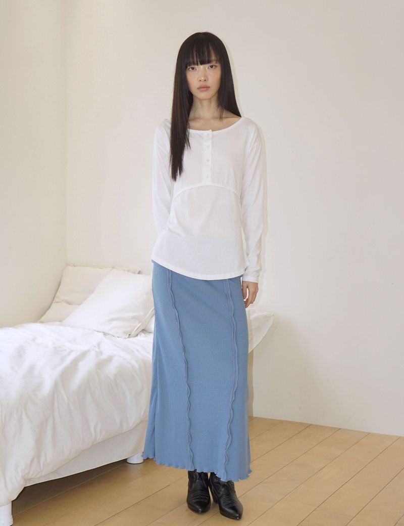 UGLYSHADOW（アグリーシャドウ）の「RIBBED LONG SKIRT(BLUE)（Skirts）」