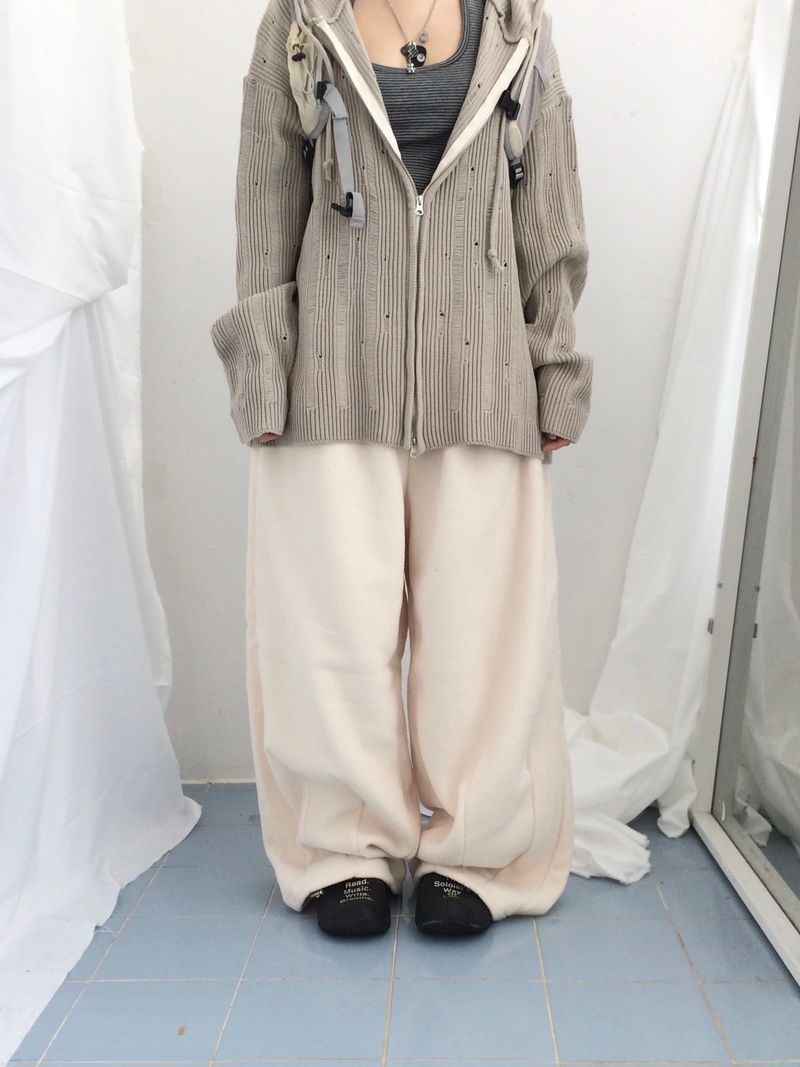 Punch Damage Hooded Knitwear Zip-Up
