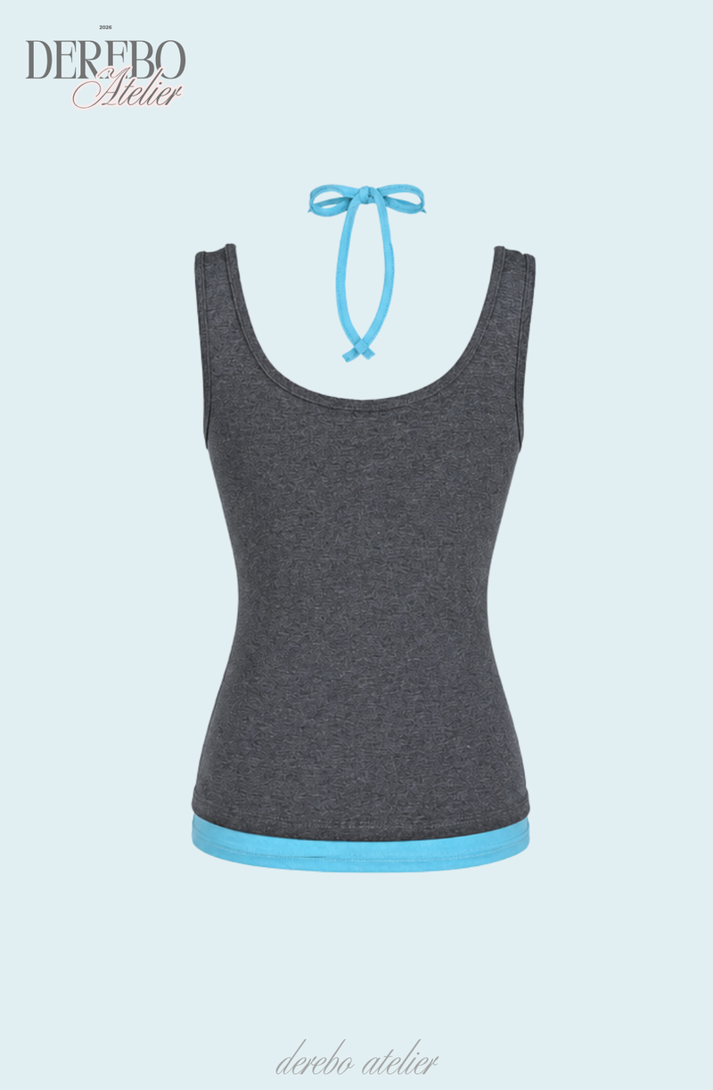 Blue Charcoal Halter Layered Sleeveless Top