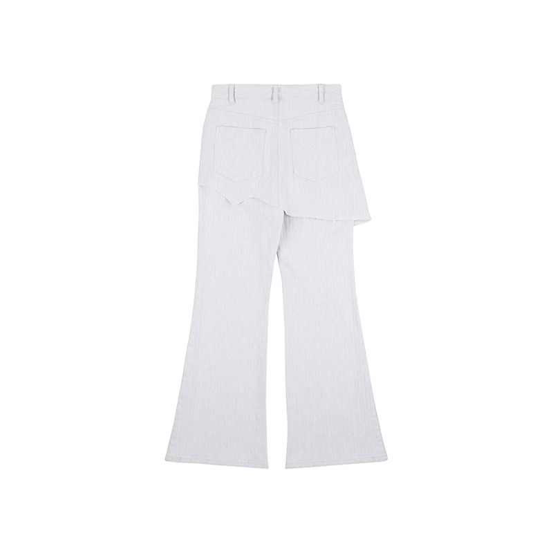 Herringbone Damage Cutting Skirt Pants (WHITE)