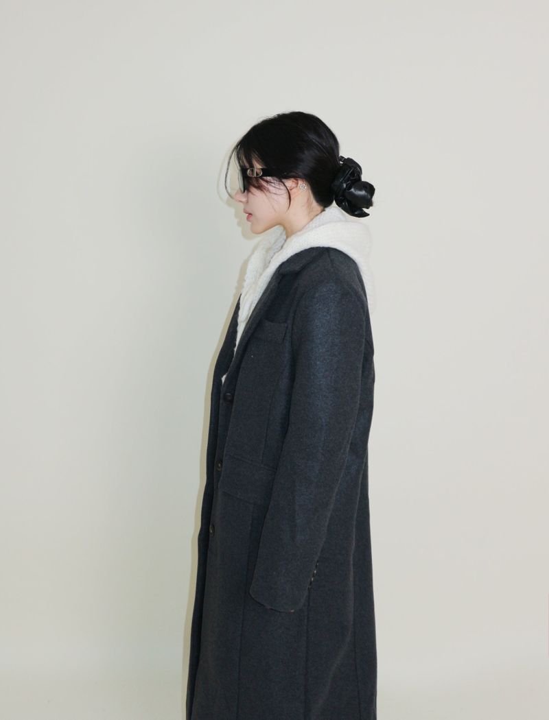 Stutch Solid Wool Long Coat (Lining Fleece-lined)