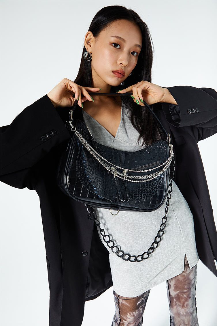 Triple Chained Alligator Leather Bag (glossy)