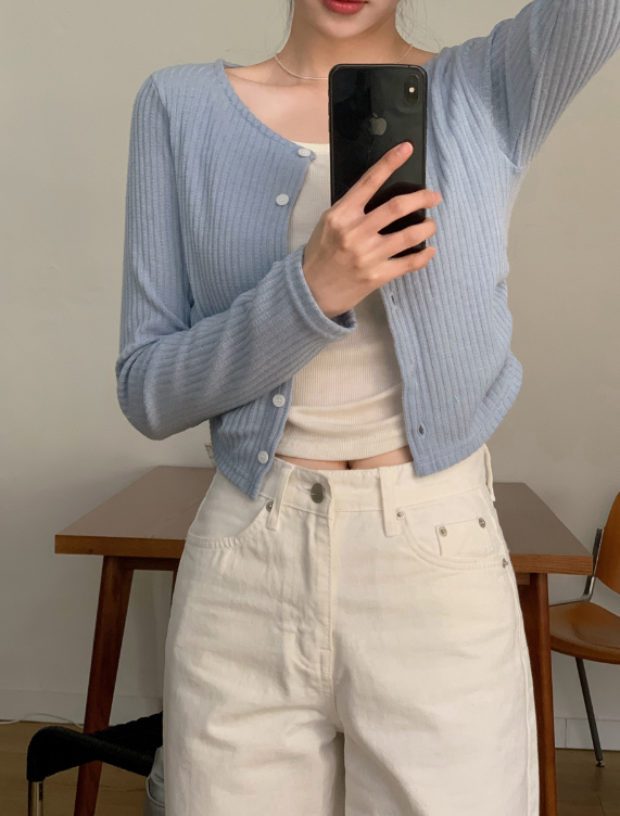 Side Shirring T-shirt Layered Rib Cardigan (3color)
