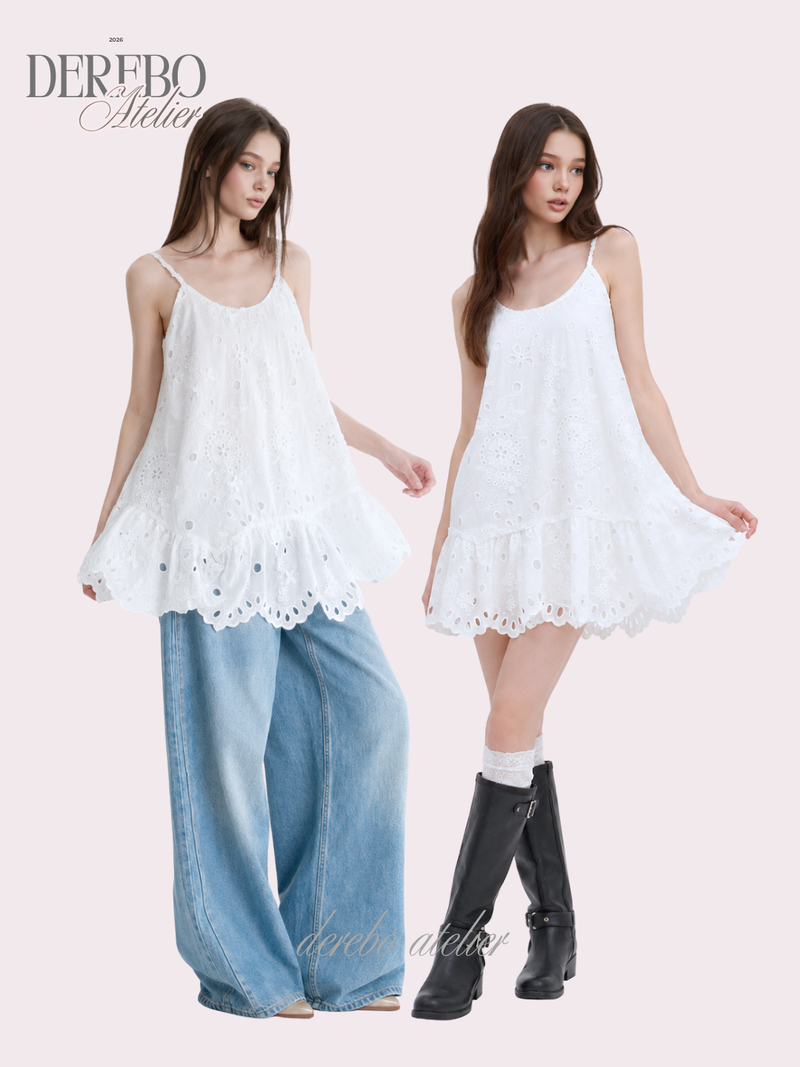 dereborujo（ドレボルゾー）の「Punching Daisy White Sleeveless Dress （Dresses）」