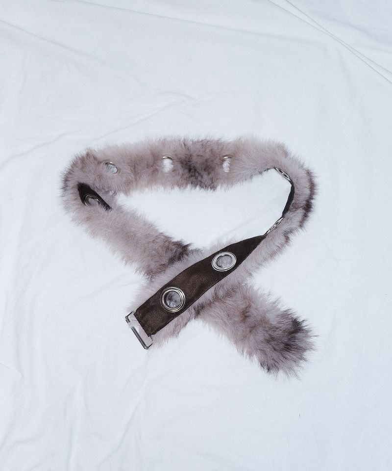fur loop eyelet belt - beige