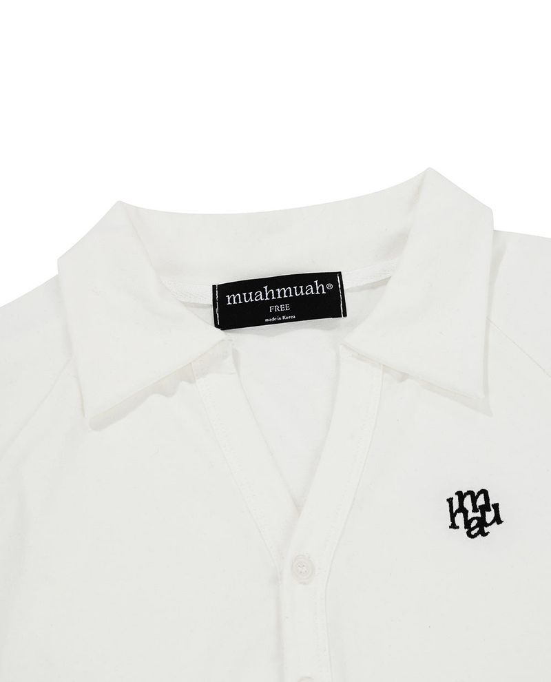 OPEN COLLAR LOGO HALF CARDIGAN [4color]