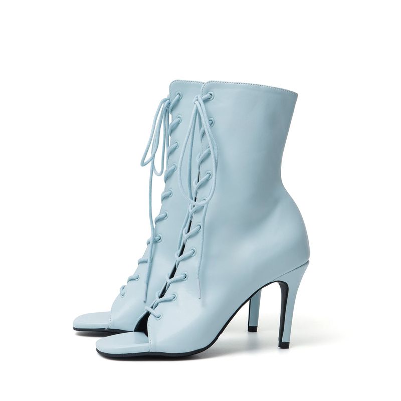 Square Lace-Up Open Toe Heel(Blue)