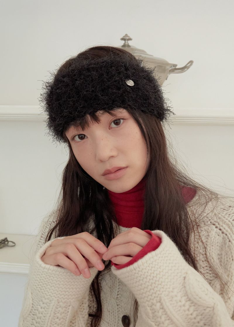 Hairy Knit Hairband - Black