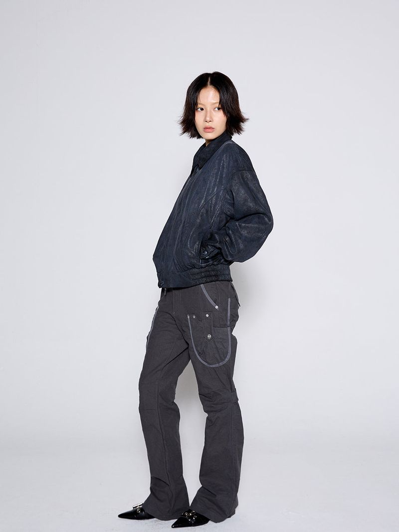 WASHED CARGO BOOTCUT PANTS / CHARCOAL