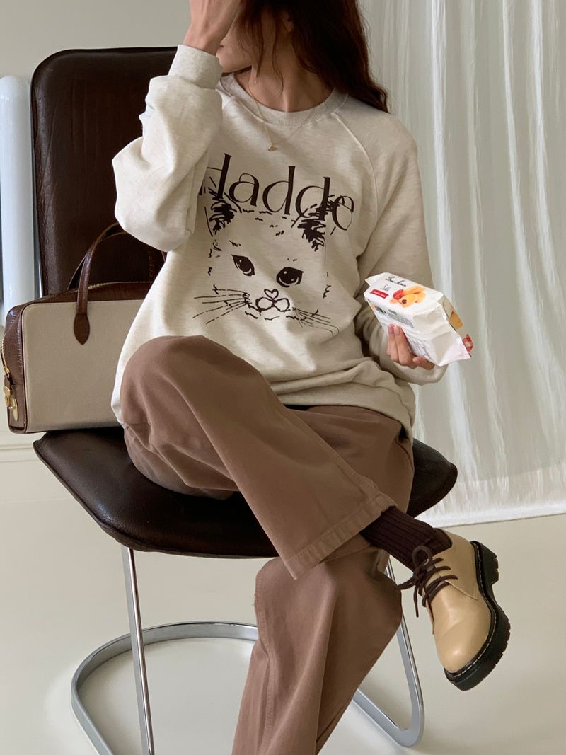 CAT DRAWING SWEATSHIRTS (OATMEAL)