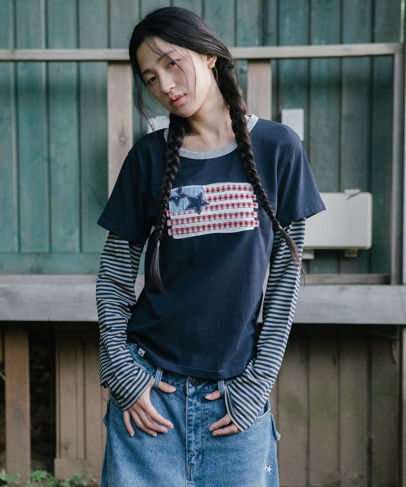 OLD GRORY RINGER LAYERED LS TEE NAVY(CV2GFFT558A)