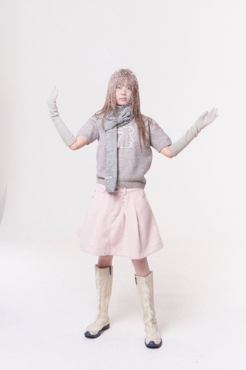 Mini ribbon muffler_gray