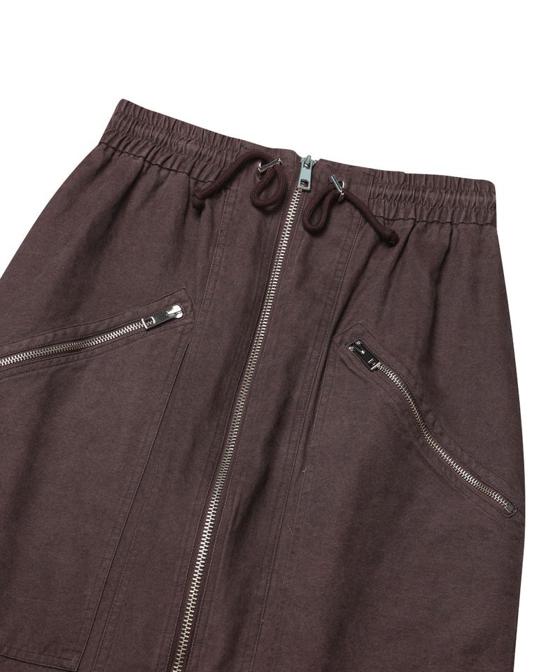 WASHED 2WAY ZIP SKIRT_BROWN