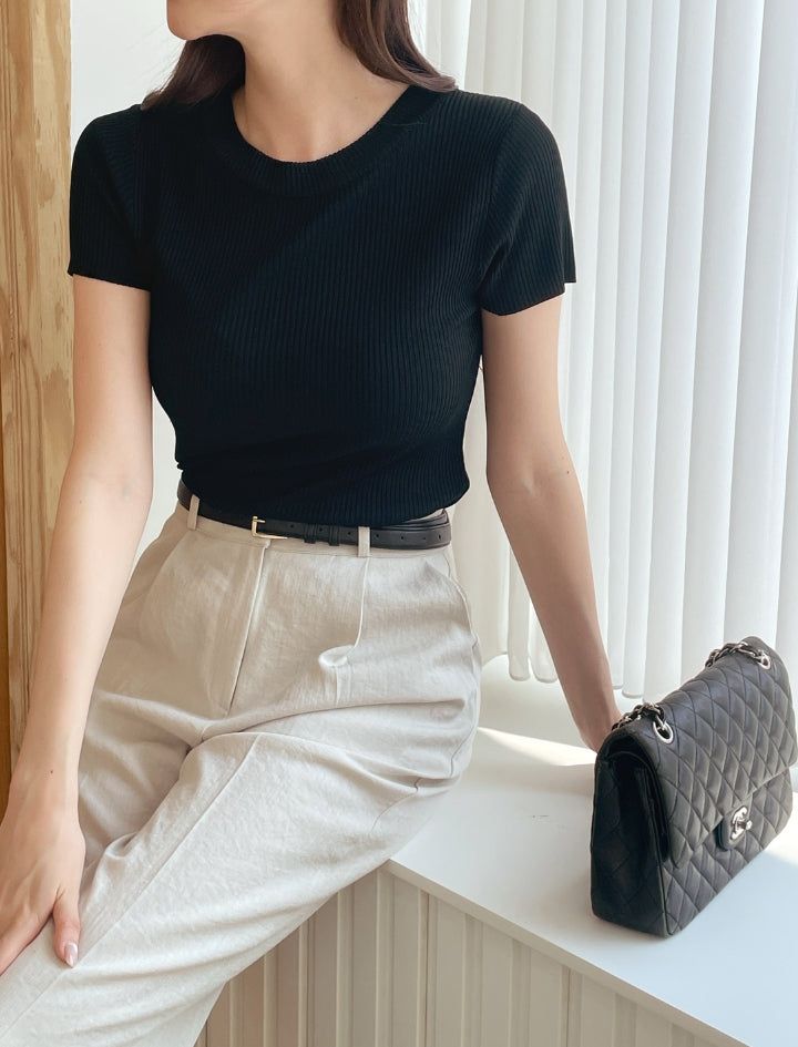 Tory Round Ribbed Span Short Sleeve T-shirt
