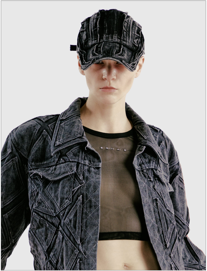 DIAMOND PATCH WASHING BLACK DENIM JACKET