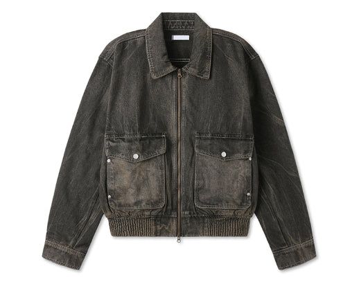 Vintage washed balloon collar denim jacket