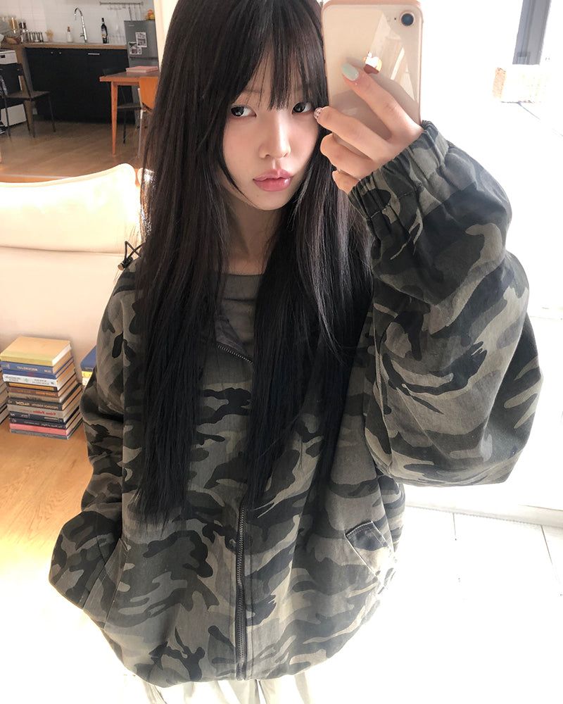 Jaek Camo Two-Way String Hooded Field Jacket
