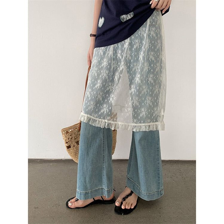 Lace Mesh High Waist Midi Skirt