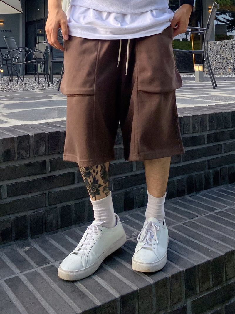 Double solid pocket half pants 3C