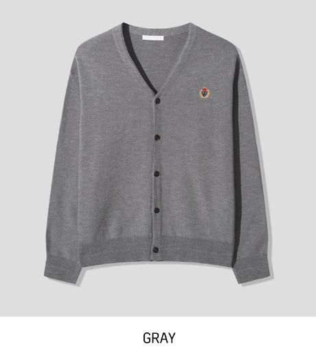 Clash waffle embroidery v-neck cardigan
