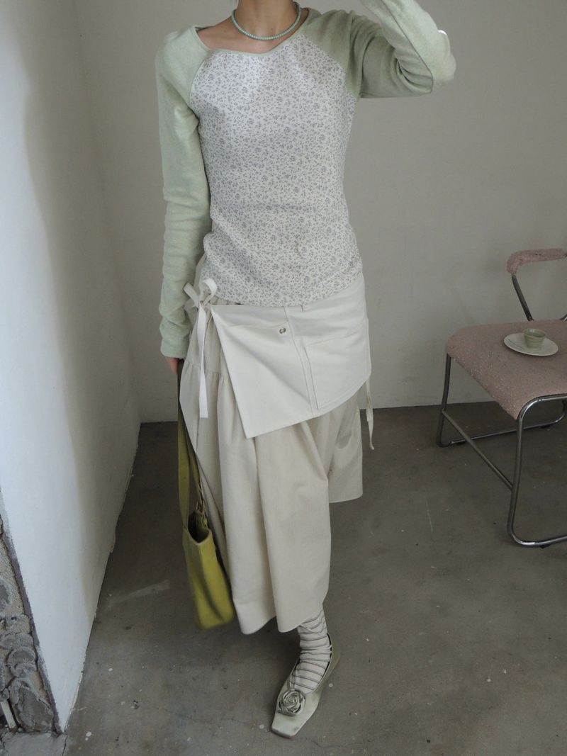 side string long skirt (mint stripe) (washed cotton)