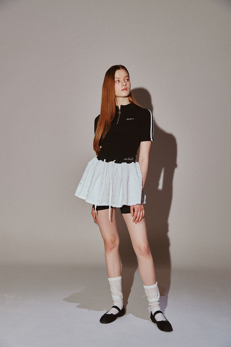 Frill Mini Shirring Skirt White