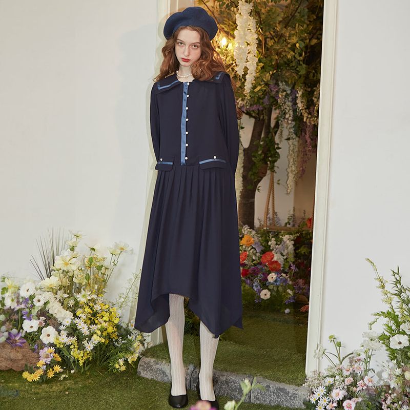 Pintuck Unbalanced Chifon Dress