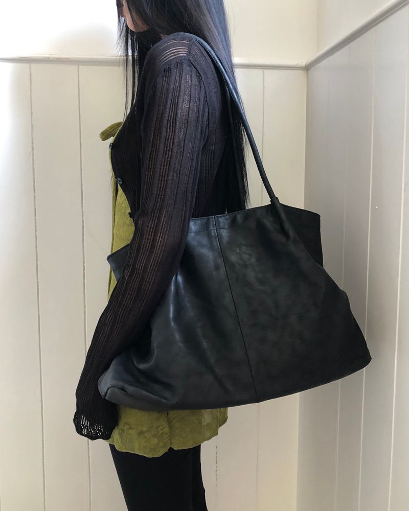 Pecan Leather Shirring Shoulder Bag