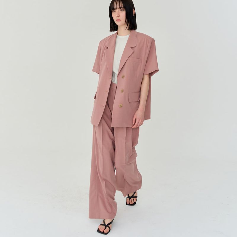 THREE PINTUCK SUMMER WOOL PANTS (PINK)