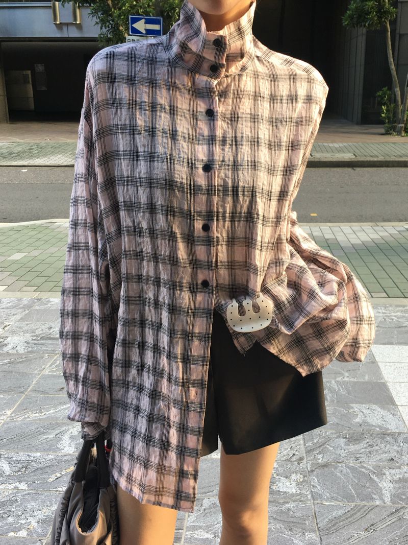 Hyper High-Neck Over Check Shirt (2c)