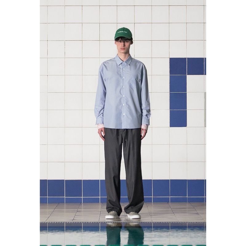 LAYERED CUFFS STRIPE SHIRT / BLUE