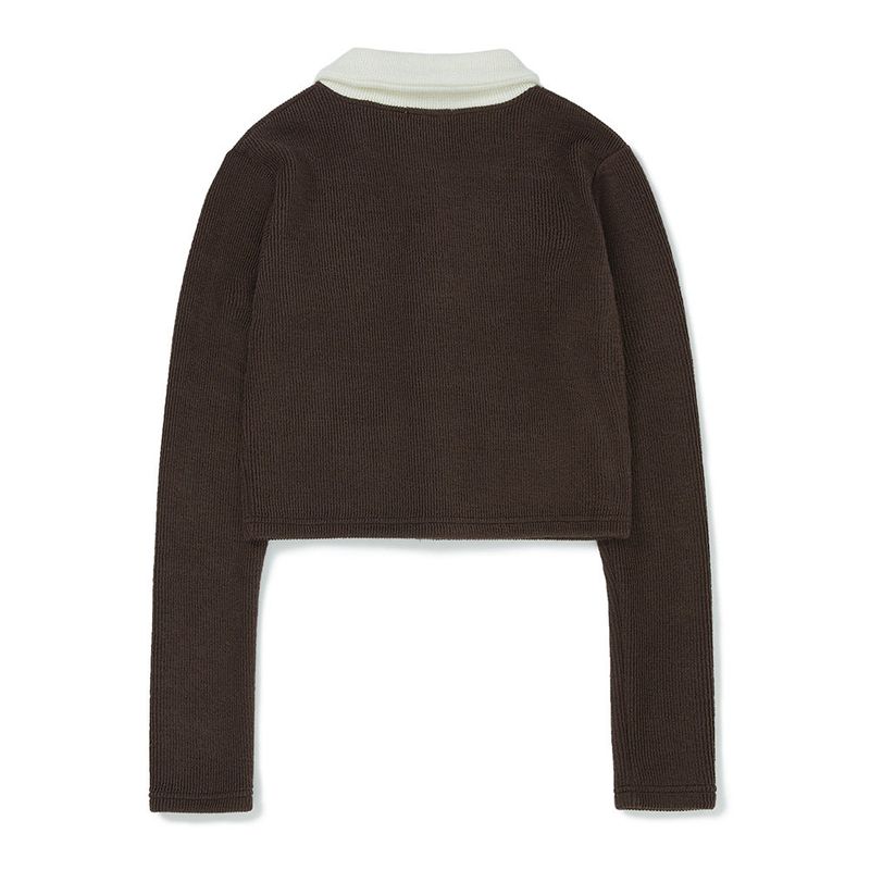 ヘイリーカラーニットカーディガン / Haley Collar Knit Cardigan [BROWN]